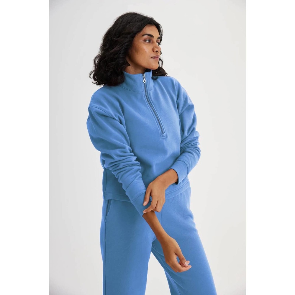 Girlfriend Collective 50/50 Cotton Half Zip + Jogger Sweat Suit BlueJay Size L